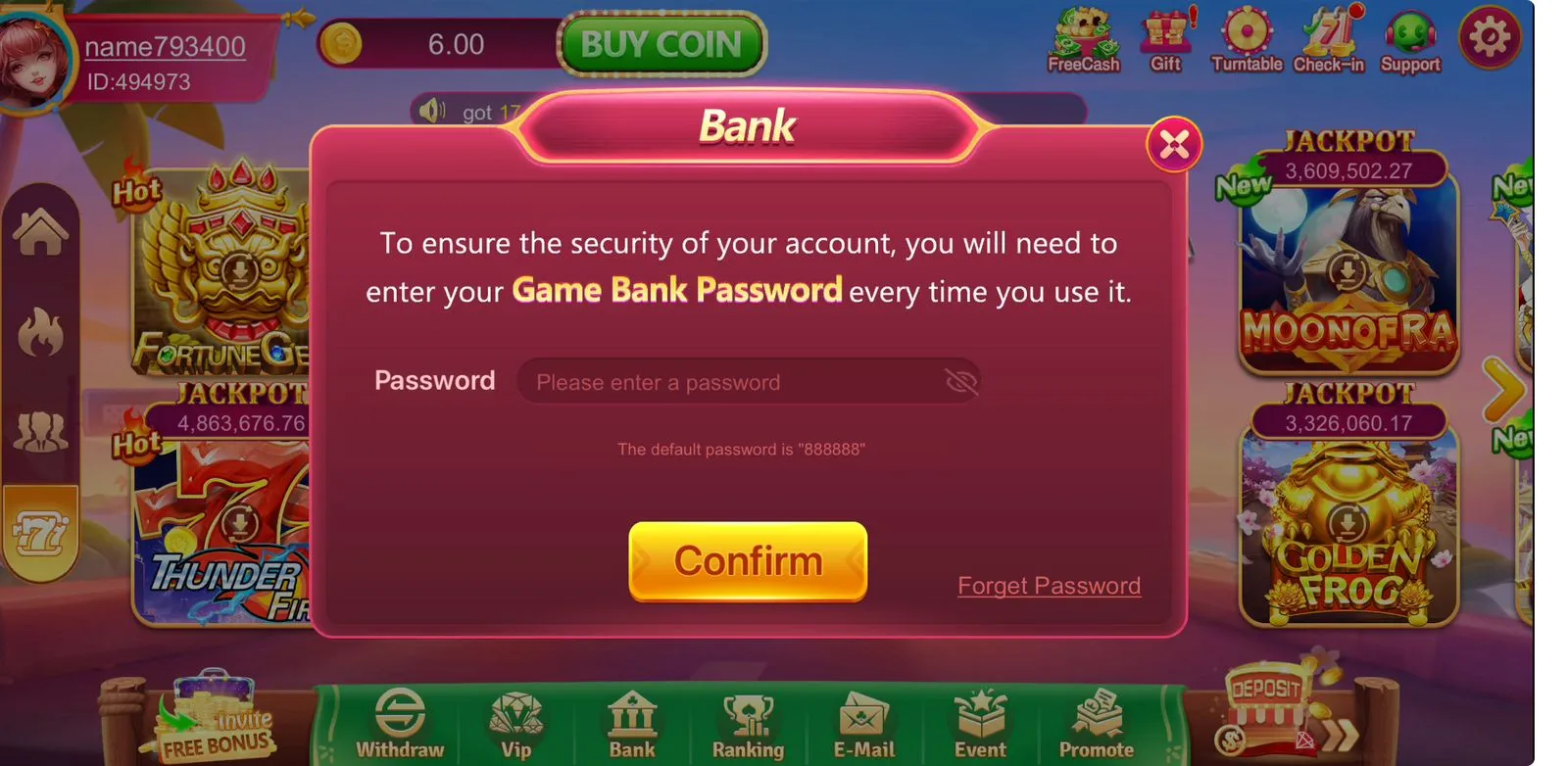 EC777 Game 7-day check-in screen showing daily login rewards and coin bonuses