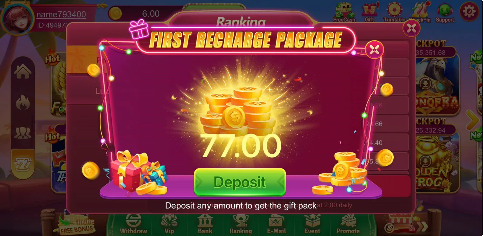 EC777 Game deposit screen with payment options like Easypaisa, JazzCash, and bank transfer