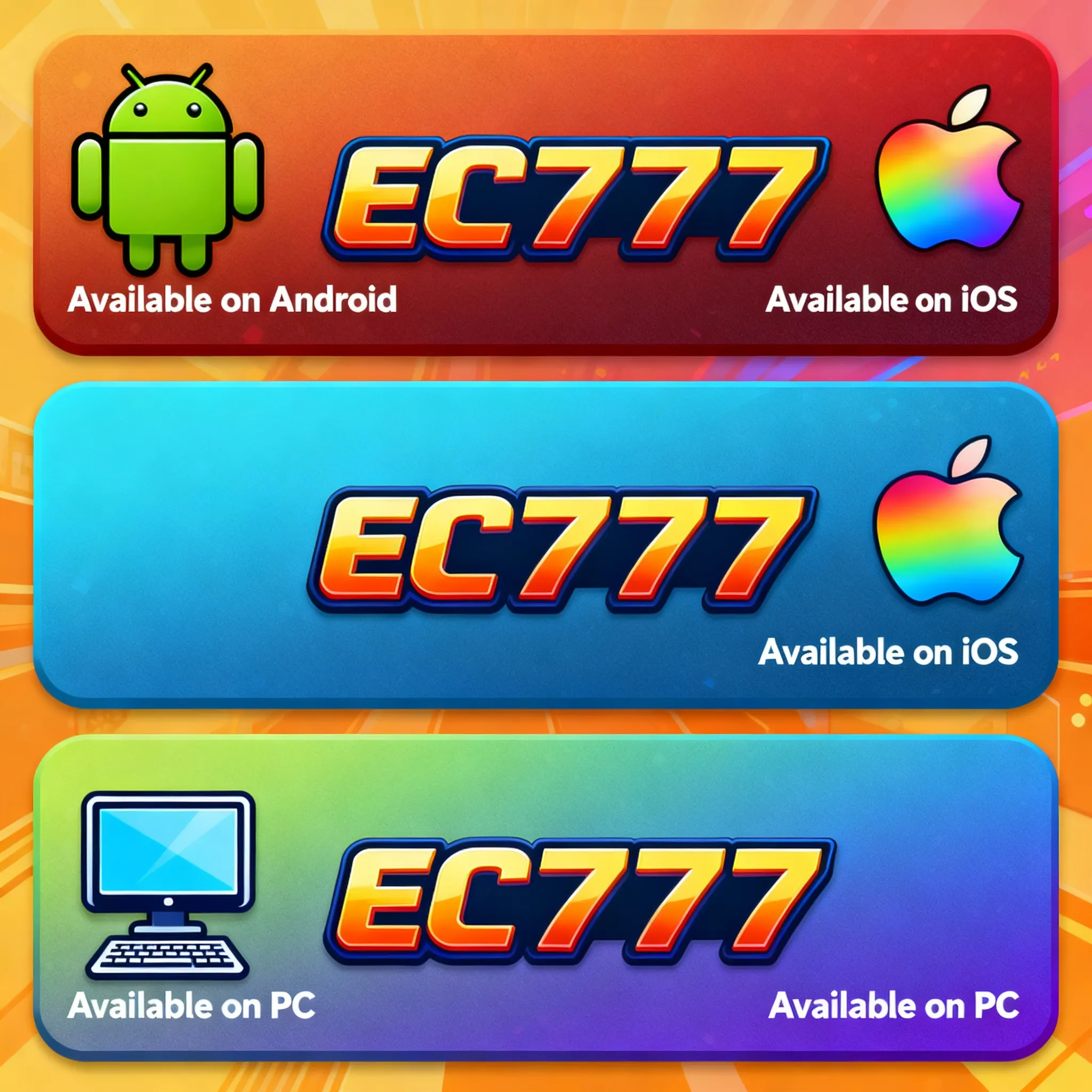 EC777 Game installation guide screen for Android, iOS, and PC